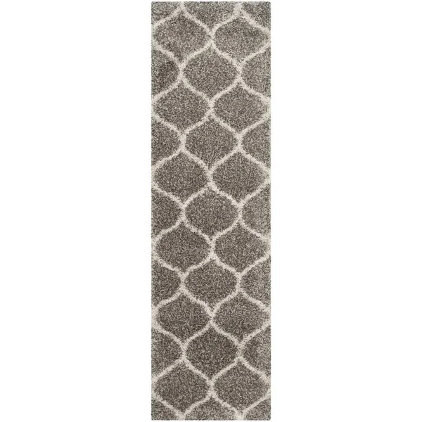 Safavieh Hudson Shag Antigoni Moroccan Ogee Trellis 2-Inch Thick Rug - 9& x 9& Round - Ivory/Slate Blue