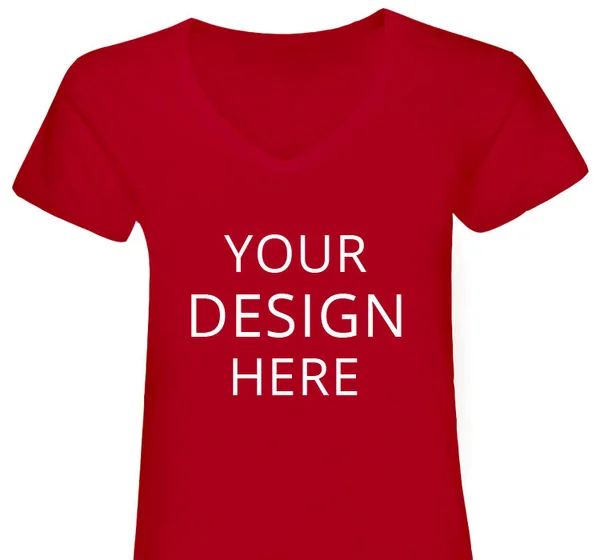 Custom Printed Anvil Women's Ladies Ringspun V-Neck T-Shirt - Size: S, Red