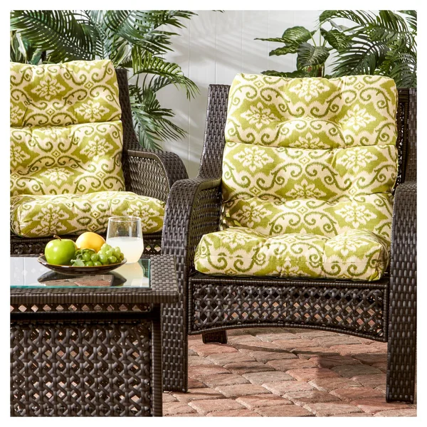 Set of 2 Shoreham Ikat Outdoor High Back Chair Cushions - Kensington Garden