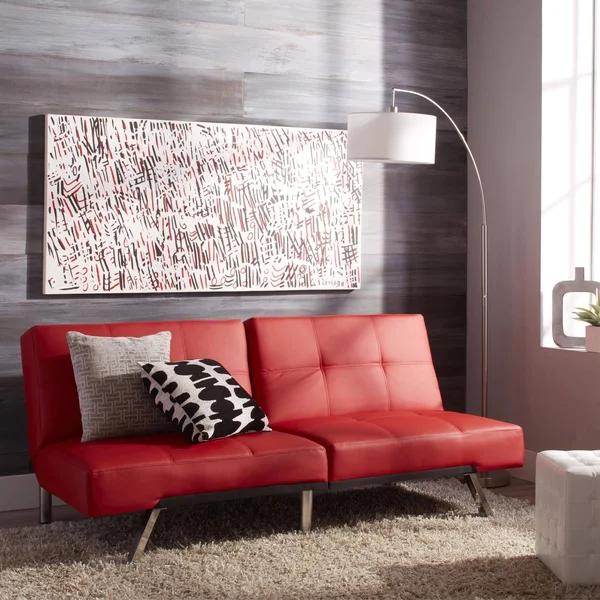 Abbyson Aspen Bonded Leather Foldable Futon Sleeper Sofa, Red