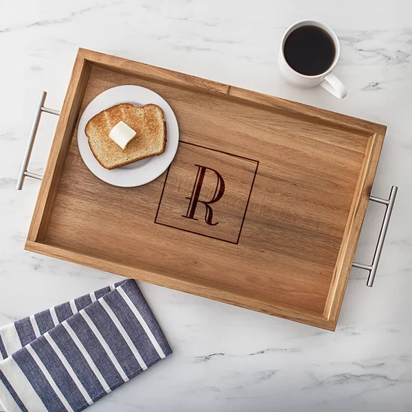 Cathy&s Concepts Personalized Acacia Tray with Metal Handles - Q