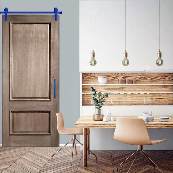 Premium J-Strap Barn Door Hardware Set w/ 6' Track for 1 3/8 inch Doors - Blue Ribbon, Size: Track Length: 72 inch