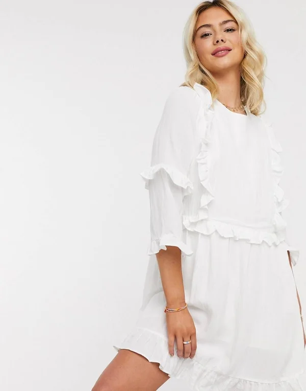 In The Style x Lorna Luxe Frill Detail Skater Dress in White