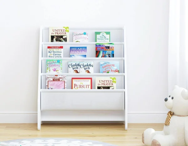 Utex Kids Sling Bookshelf, Magazine Rack - Book Rack for Kids, Book Organizer (White)