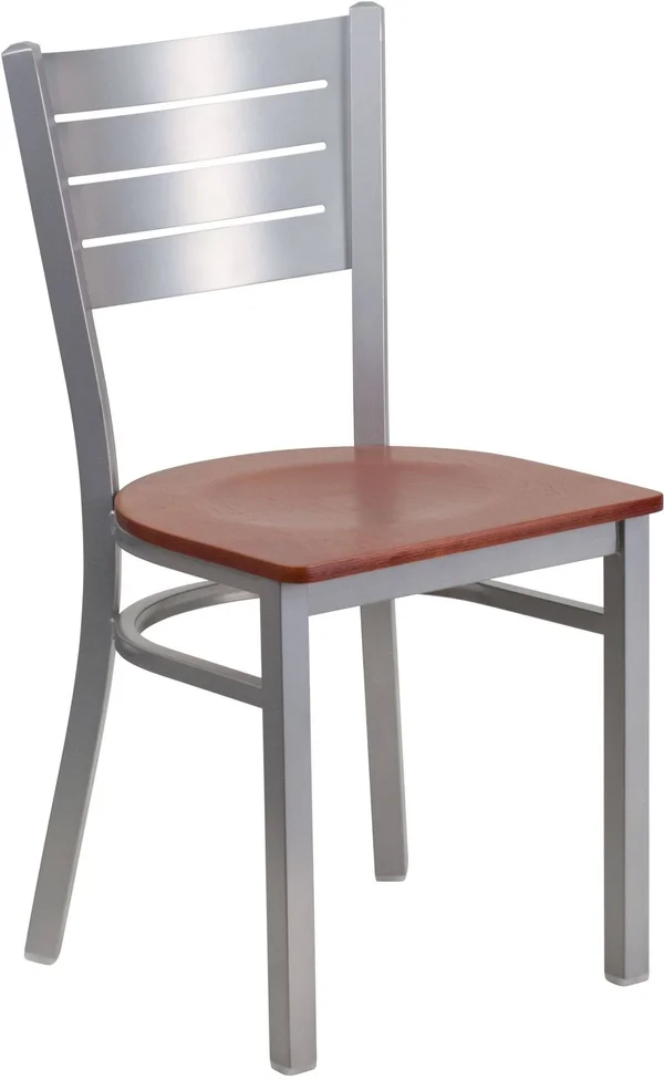 Flash Furniture Hercules Series Slat Back Metal Restaurant Chair - Cherry/Silver
