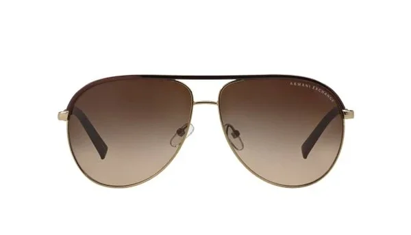Armani Exchange Metal Unisex Aviator Sunglasses, Light Gold/Dark Brown, 61 mm