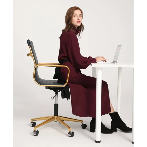 LUXMOD Adjustable Swiveling Goldtone Office Chair - White