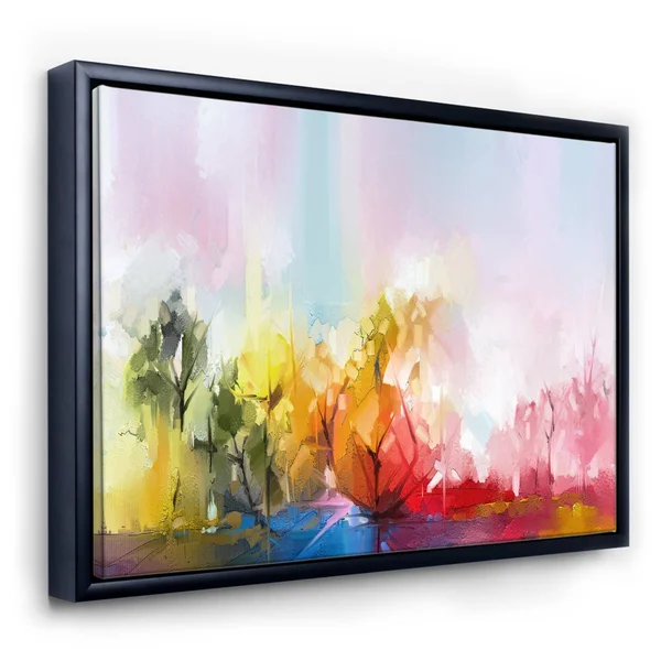 Designart &Abstract Tree in Colorful Meadow& Modern & Contemporary Framed Canvas Wall Art Print - 40 in. Wide x 30 in. High