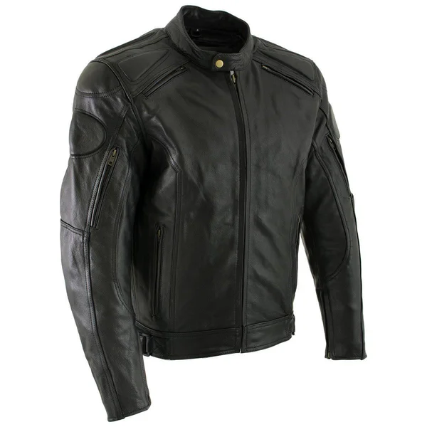 Xelement B7366 &executioner& Men's Black Leather Racer Jacket With X-armor Protection - Black, 2x-large