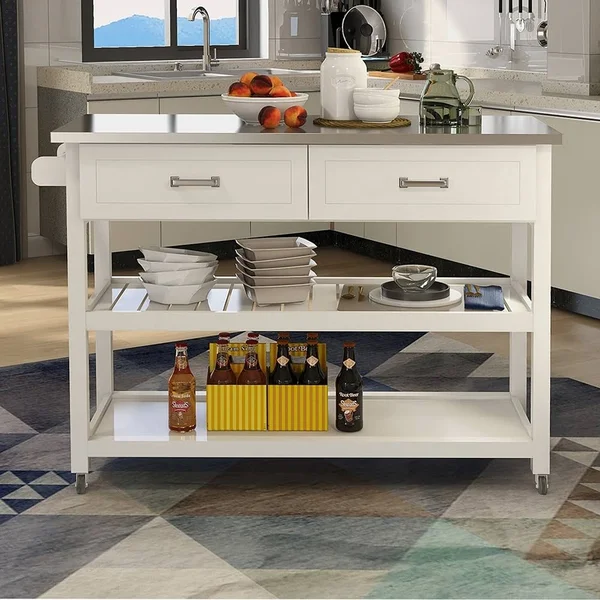 Phoebecat Stainless Steel Table Top White Kicthen Cart with Two Drawers - Kitchen Cart