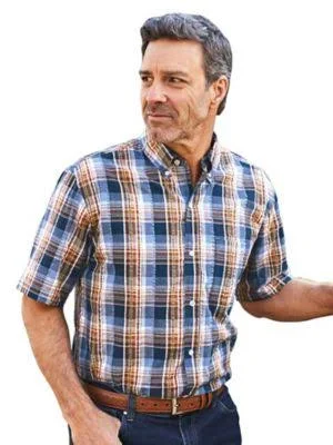 Scandia Woods Men's John Blair Seersucker Shirt - Dusty Orange 2XL Regular