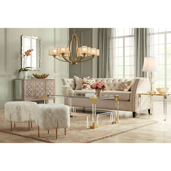 Vienna Full Spectrum Traditional Table Lamp Faceted Crystal and Brass Bell Fabric Shade for Living Room Family Bedroom Bedside
