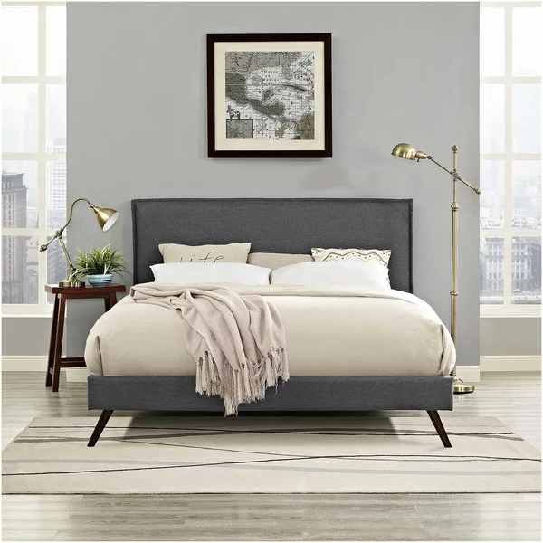 Modway Amaris King Fabric Platform Bed with Round Splayed Legs - Gray