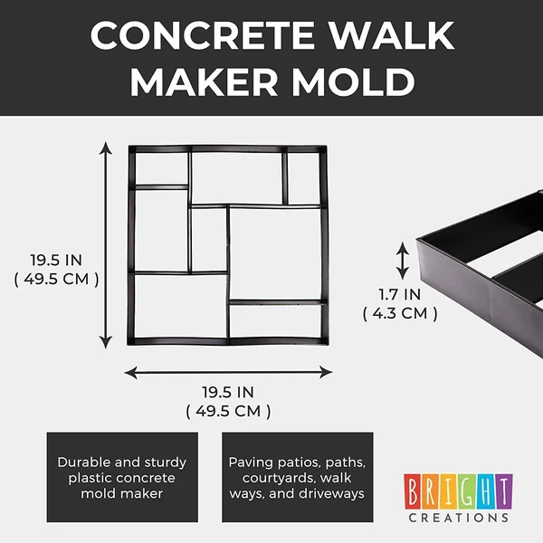 Reusable Concrete Molds Path Walkway Plastic Maker - Square, 19.5 x 19.5 x 1.7 in - 19.5 x 19.5 x 1.7 in
