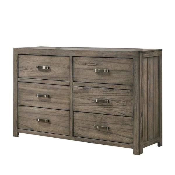 Benzara Wooden Six Drawer Dresser with Natural Grain Finish - Gray