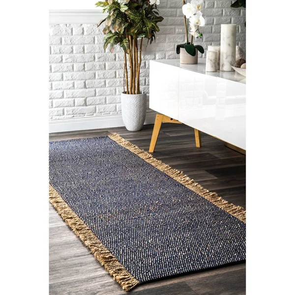 nuLOOM Handmade Flatweave Solid Tassel Area Rug (2& 6x22 x 6& Runner - Blue)