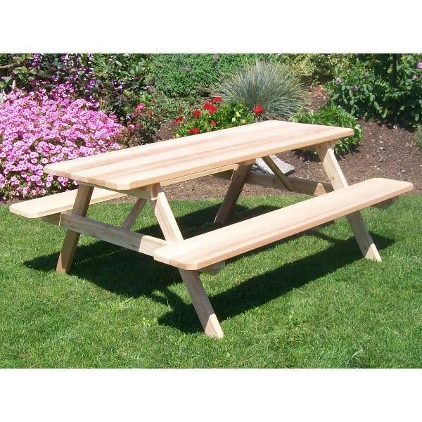 Western Red Cedar Picnic Table with Attached Benches 4ft - Gray Stain, Include Standard Size Umbrella Hole