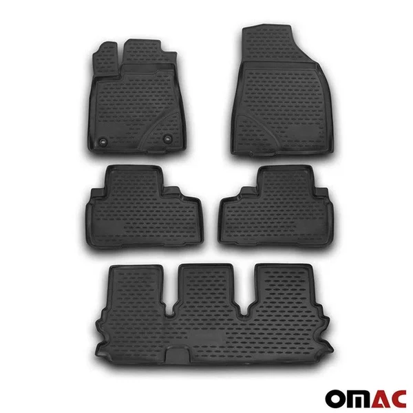 OMAC USA Complete Set Custom Fit All-Weather 3D Molded Black Rubber Floor Mat for Toyota Highlander 2014-2018