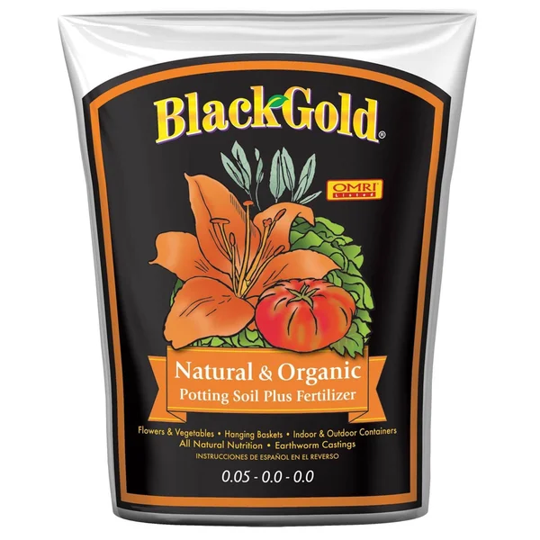 SunGro SUGRBG2 Black Gold Natural & Organic Potting Soil Bag Plus Fertilizer - 2 Cubic Feet (10 Pack)