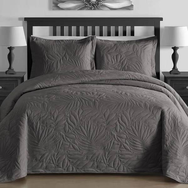 Comfy Bedding Extra Lightweight and Oversized Thermal Pressing Leafage 3-Piece Coverlet Set (King/Cal King - Beige)
