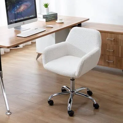 Home Office Chair - Leisure Chair Upholstered Adjustable Furry Chair, White Corrigan Studio