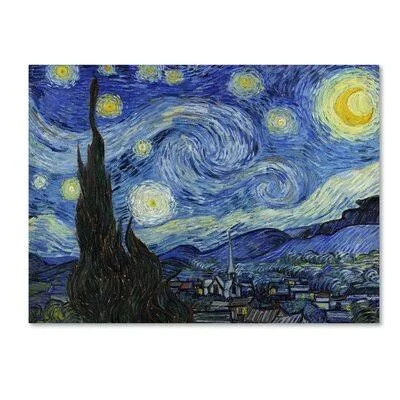 &Starry Night& by Vincent Van Gogh Oil Painting Print Winston Porter Size: 18x22 H x 24x22 W x 2x22 D, Format: Wrapped Canvas, M