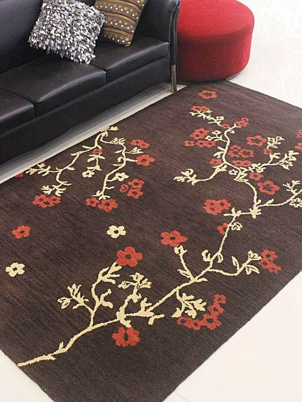 Glitzy Rugs UBSK00916T0004A9 5 x 8 ft. Hand Tufted Wool Floral Rectangle Area Rug Brown