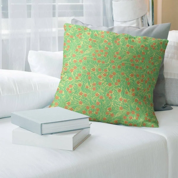 Porch & den Dahlke Swirly Floral Pattern Throw Pillow - 18 x 18 - Yellow Green & Orange - Polyester