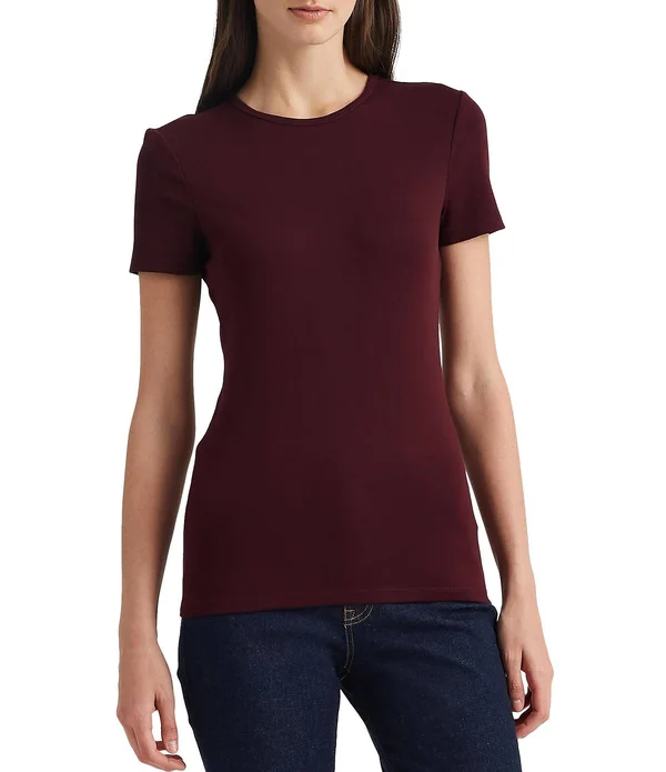 Lauren Ralph Lauren Short Sleeve Crew Neck Cotton-Blend T-Shirt - Xs