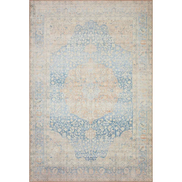 Alexander Home Victoria Shabby Chic Printed Vintage Area Rug - 7&-6x22 x 9&-6x22 - Blue - Tangerine