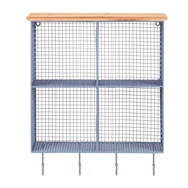 StyleWell 23 in. H x 19 in. W x 6 in. D Steel Blue Metal Wall-Mount Storage Shelf with 4 Hooks and Cubbies