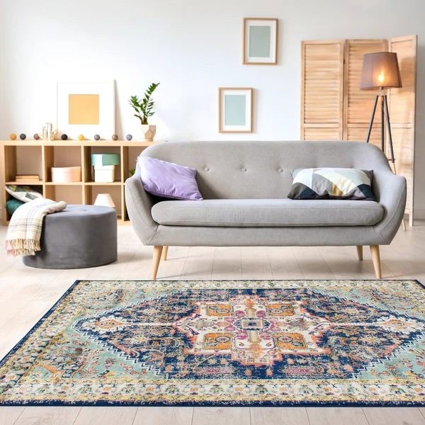 Brighton Blue Beige Multicolour Traditional Rug by Kalora