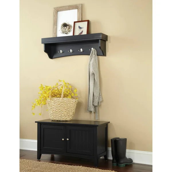 Alaterre Shaker Cottage Tray Shelf Coat Hooks with Cabinet Bench