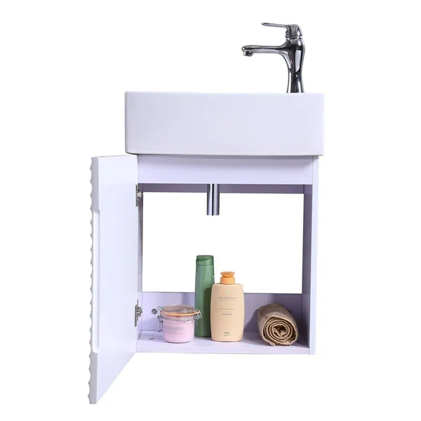Renovators Supply Ripple 17 3/4x22 Narrow Wall Mounted Cabinet Vanity Bathroom Sink White with Faucet Drain and Overflow