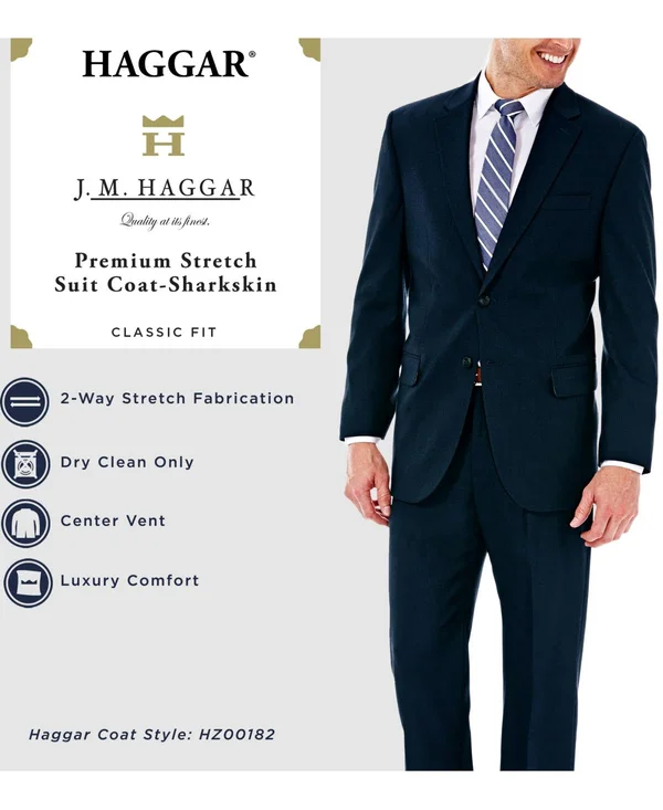 J.M. Haggar Premium Stretch Classic Fit Suit Jacket - 42 Long, Blue