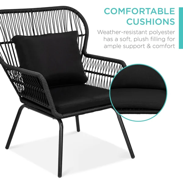 Best Choice Products 3-Piece Patio Conversation Bistro Set - Outdoor Wicker w/ 2 Chairs, Cushions, Side Table - Black