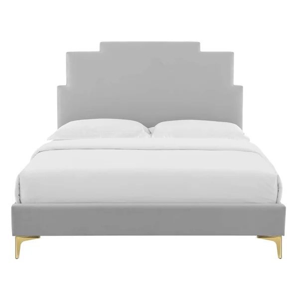 Lindsey Performance Velvet King Platform Bed - Light Gray