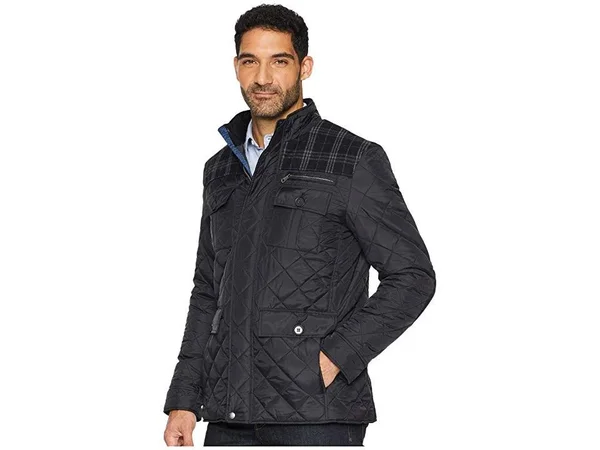 Cole Haan Quilted Plaid-Yoke Mixed-media Jacket - Black, Men's, Medium