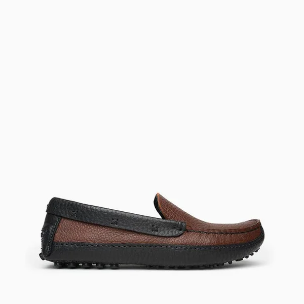 Minnetonka Moccasin, Men's P.W. Driving Loafer (Color Block) in Brown Upper and Black Lower, Size 6, Handmade
