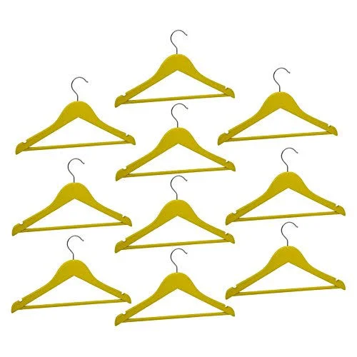 Harbour Housewares 10 Childrens Wooden Coat Hangers Kids Clothes Trouser Hanger Bar Yellow