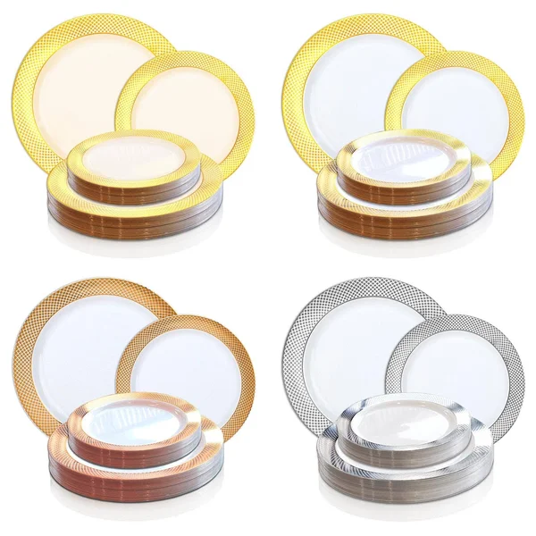 Crystal 7.5x22 Ivory with Gold Diamond Rim Disposable Plastic Salad Plates, Posh Party Supplies