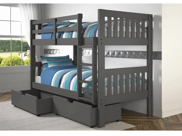 Donco Twin/Twin Princeton Panel/Mission Bunk Bed with Dual Underbed Drawers in Slate Grey Finish