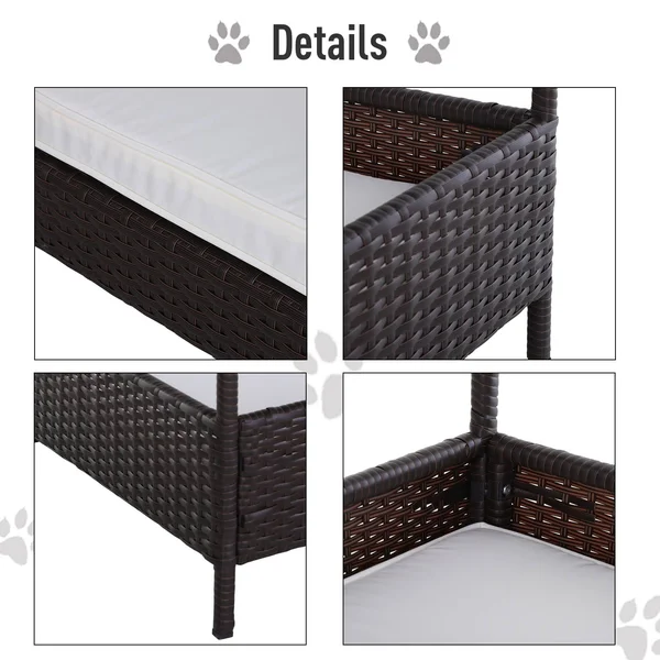 PawHut 4 Sturdy Legs Elevated & Cushioned PE Rattan Dog, Cat House with Comfortable Protective Anti-Slip Sleeping Pad &