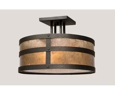 Bayview 4 - Light 18x22 Unique/Statement Drum Semi Flush Mount Loon Peak Finish: Architectural Bronze, Shade Color: Amber Mica