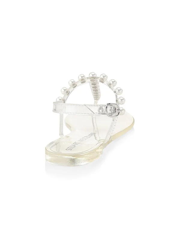 Stuart Weitzman Goldie Jelly Flat Sandals, CLEAR. Shine Rubber, Size: 4 Medium