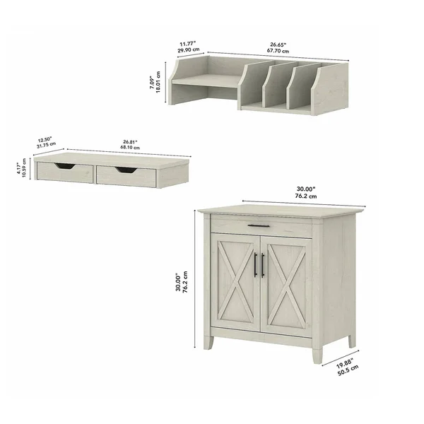 Bush Furniture Key West Secretary Desk with Storage and Desktop Organizers, Linen White Oak