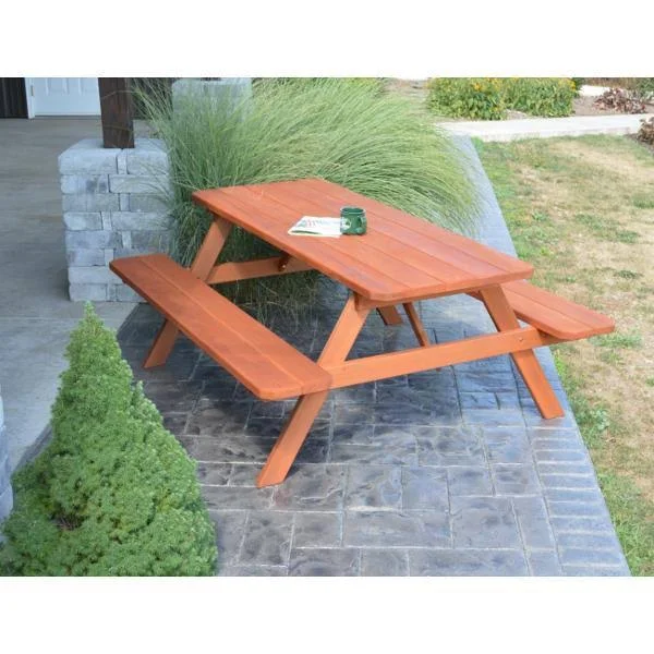 Western Red Cedar Picnic Table with Attached Benches 4ft - Gray Stain, Include Standard Size Umbrella Hole
