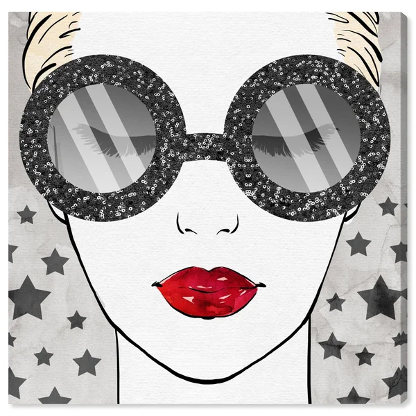 Oliver Gal 'Sequins Shades and Stars' Fashion and Glam Wall Art Canvas Print Accessories - White - Red - 24 x 24
