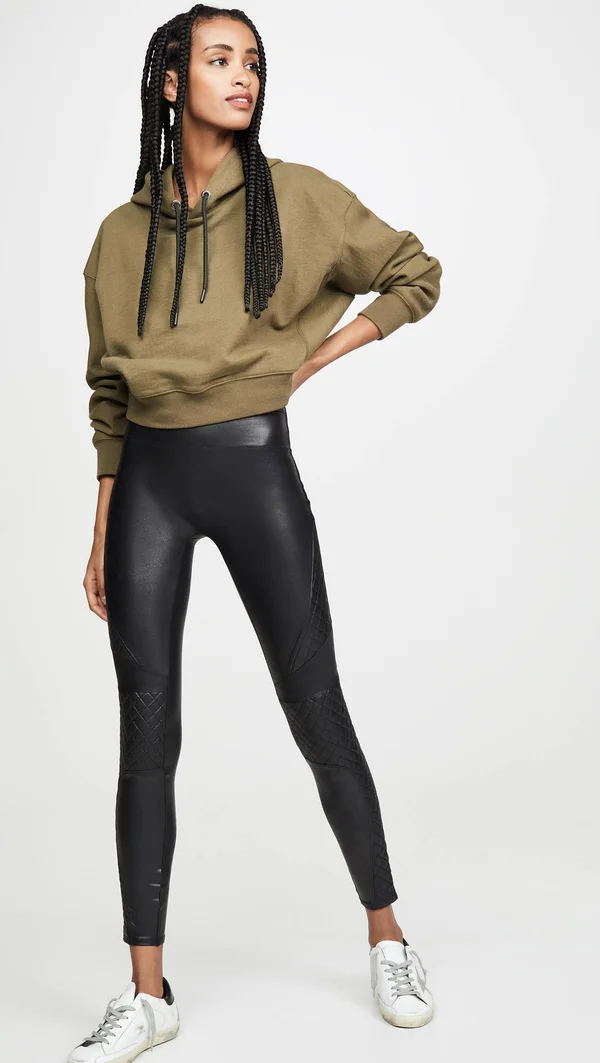 Spanx Faux-Leather Quilted Leggings S, Very Black