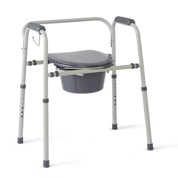 Medline Steel 3-in-1 Bedside Commode - Portable Toilet with Microban Antimicrobia